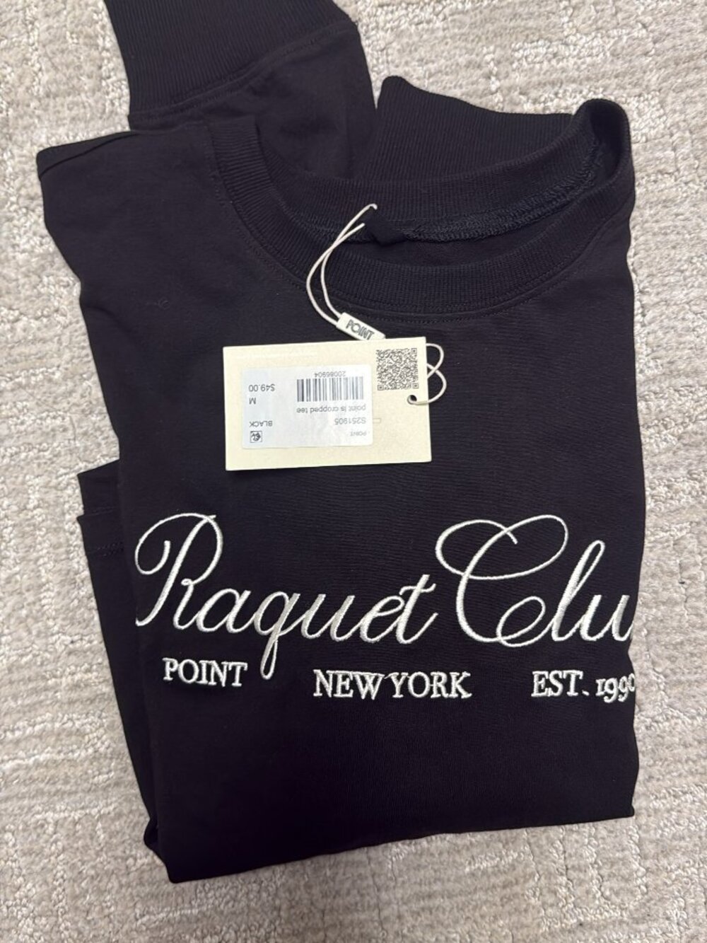 POINT Raquet Club Cropped Long Sleeve Tee Black Size M NWT